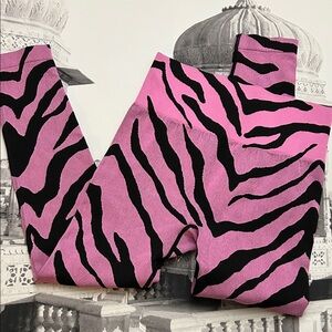 Thick Pink and Black Zebra Print Leggings